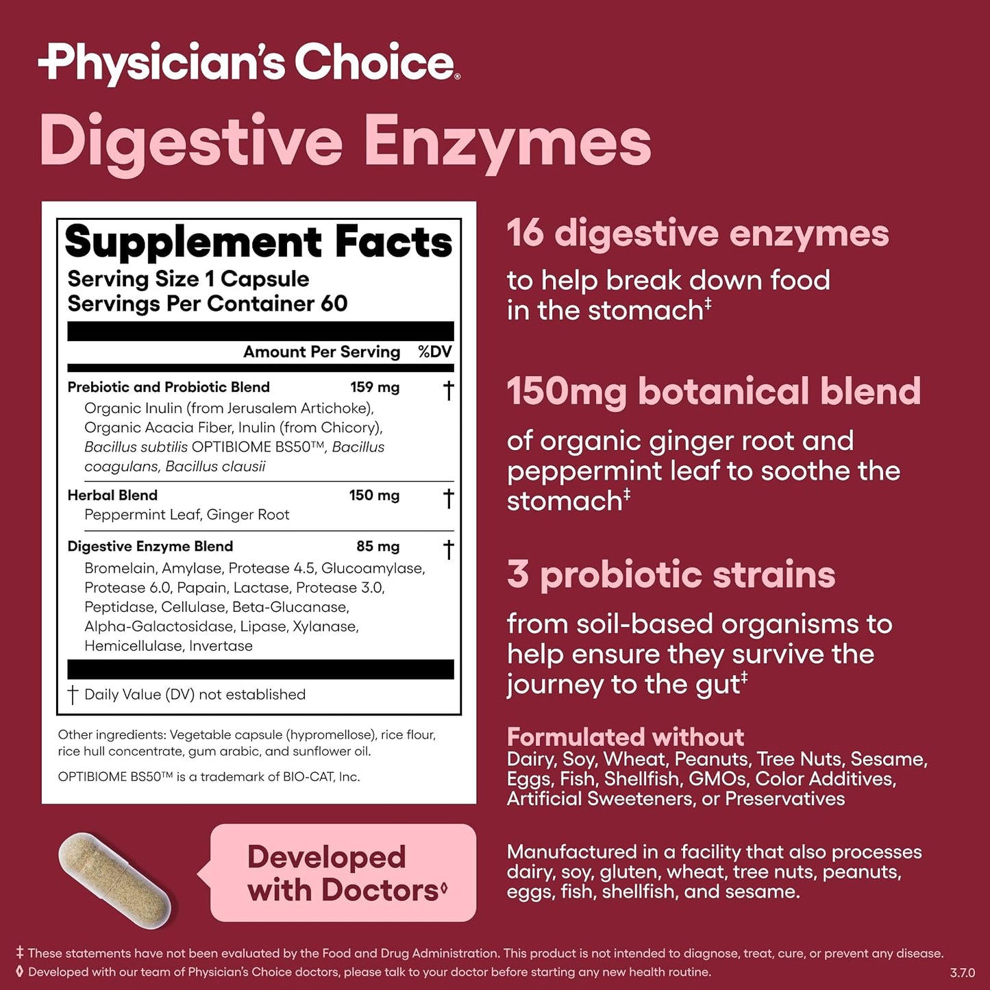 Physician's CHOICE Bloat Bundle: Bloat & Gas Probiotic 30ct + Digestive Enzymes 60ct