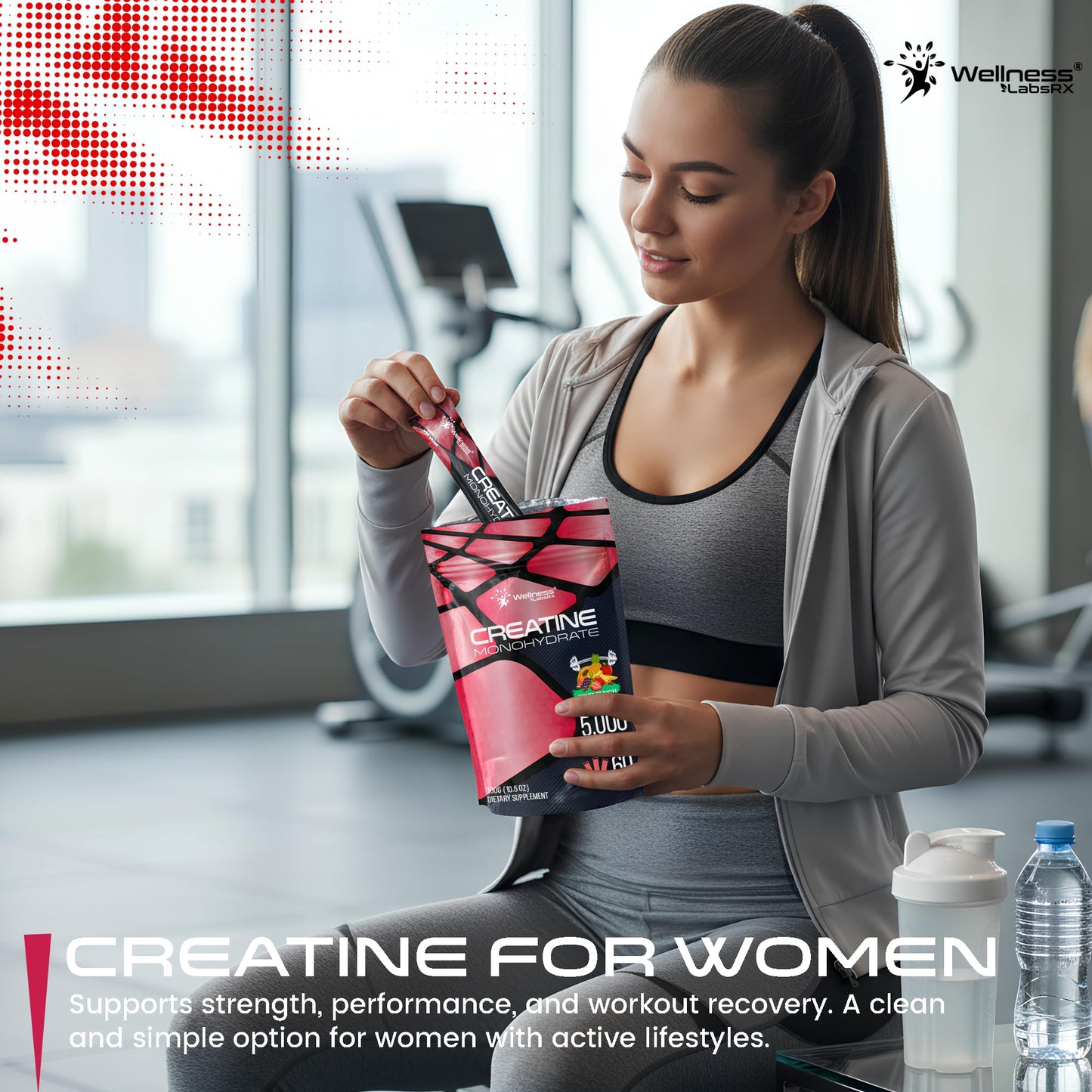 WELLNESS LABSRX Creatine Monohydrate Powder Sachets 300g – Fruit Punch Flavor Micronized Creatine Powder Supplement, Creatine for Women and Men, Supports Strength, Energy, Performance - 60 Servings