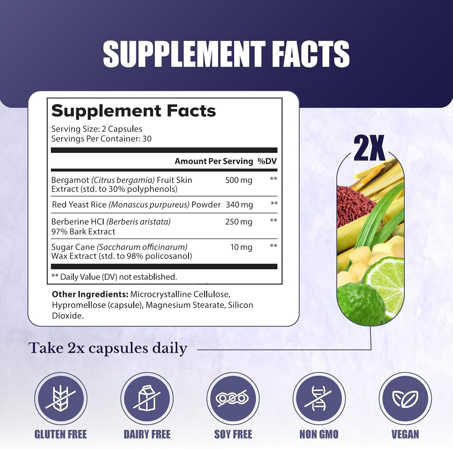 CL Switch | Citrus Bergamot Supplement for High Cholesterol Support | Lipid Level Support, 500 mg Citrus Bergamot Extract, 250 mg Berberine, Red Yeast Rice, 30 Days Supply, 60 Capsule