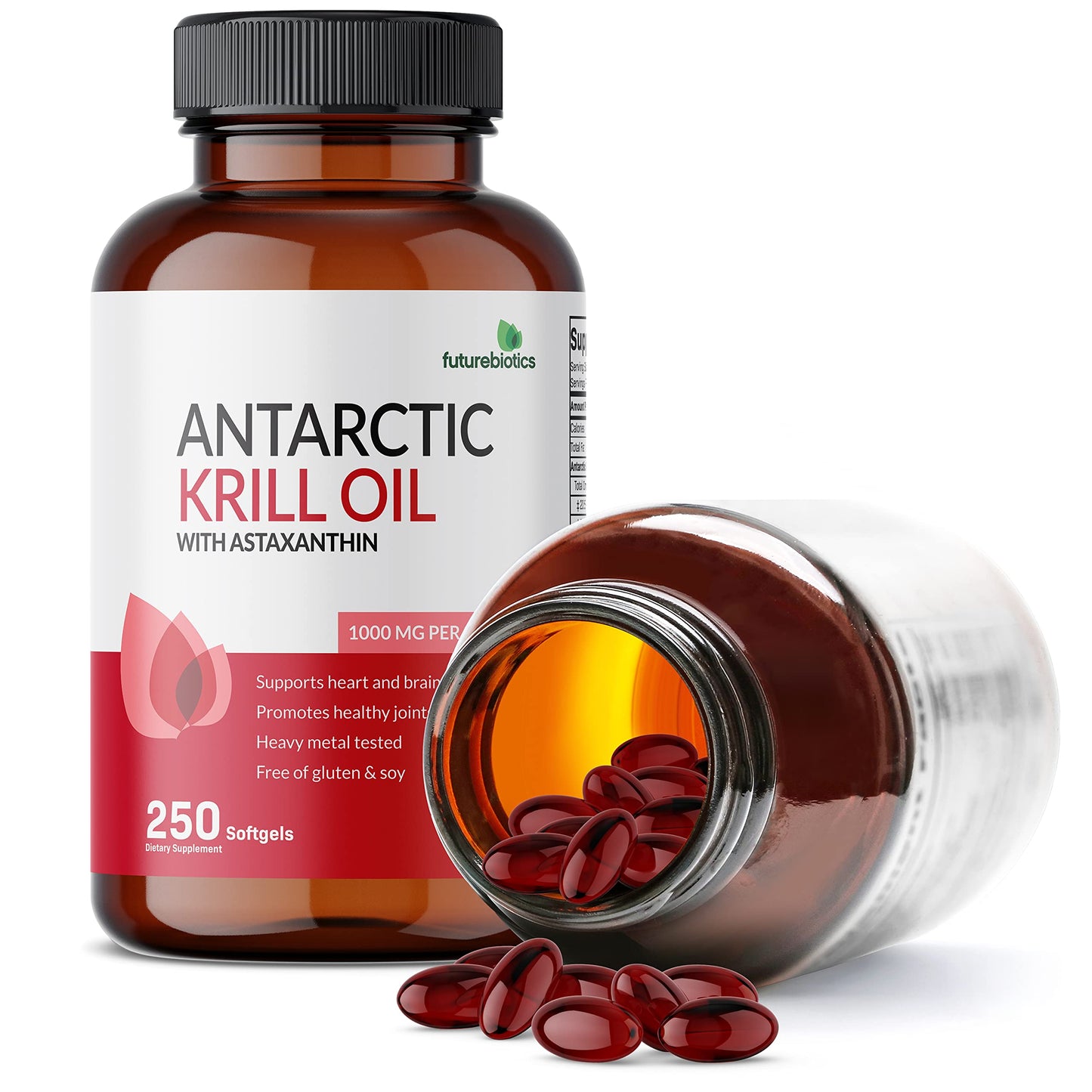 Futurebiotics Antarctic Krill Oil 1000mg with Omega-3s EPA, DHA, Astaxanthin and Phospholipids - Premium Krill Oil Heavy Metal Tested, Non GMO – 90 Softgels (45 Servings)