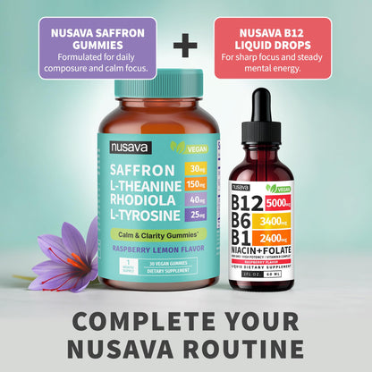 4-in-1 Saffron Gummies - Saffron Supplements with Rhodiola Rosea, L Theanine Gummies & L-Tyrosine - Saffron Extract Mood Support Supplement for Calm & Focus - Vegan, Non-GMO & Gluten-Free (30 Ct)