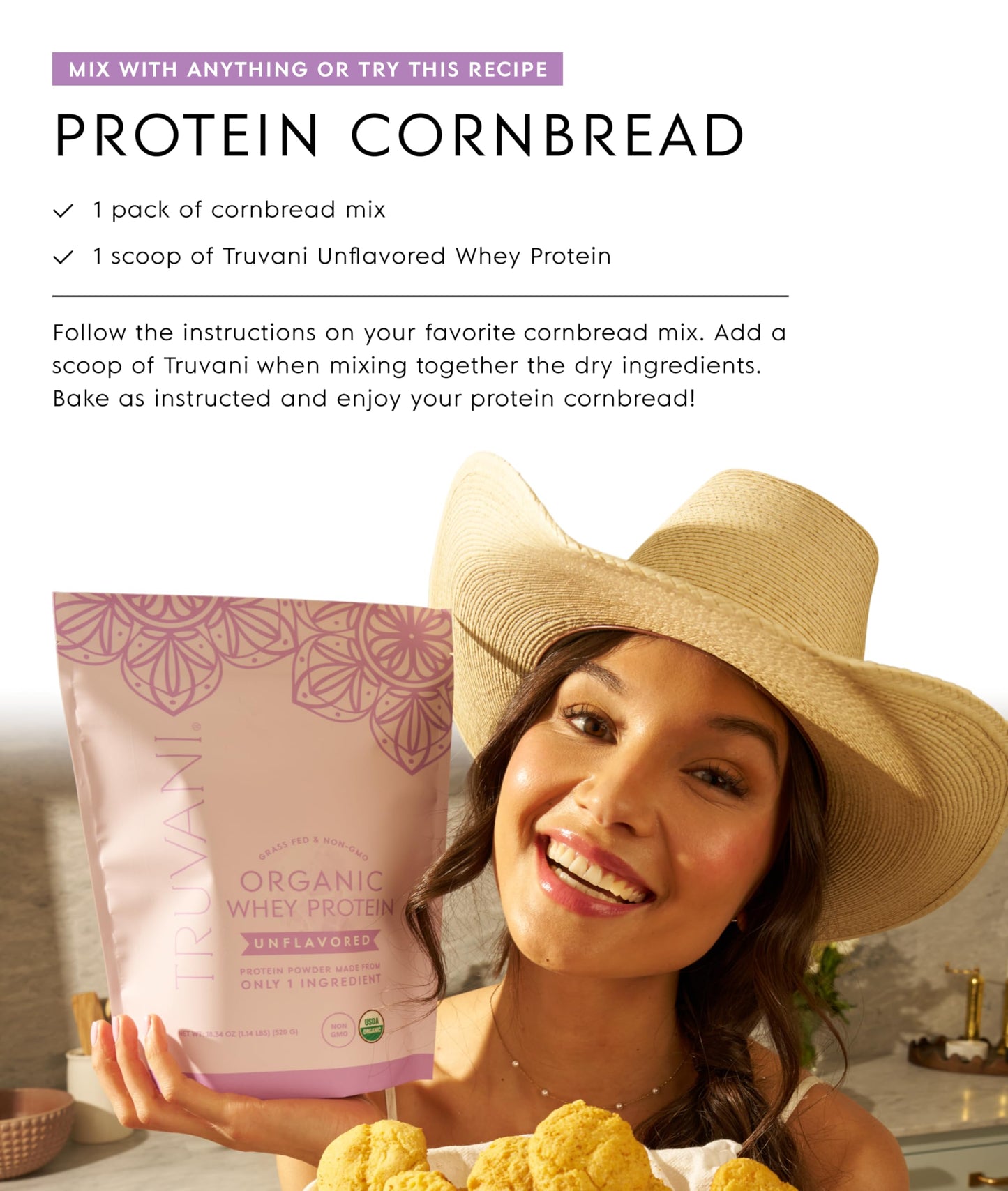 Truvani Organic Whey Protein Powder | Vanilla | 1 Serving | 20g Grass Fed Whey Protein | USDA Organic & Non-GMO | Gluten Free | No Gums, No Soy, No Stevia, No Added Sugars