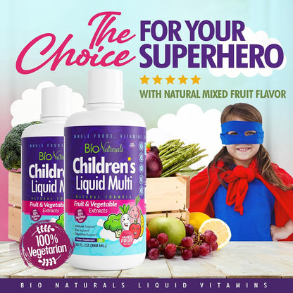 Children's Liquid Multivitamin & Immune Booster - Natural Supplement for Kids & Toddlers with Vitamins A B C D3 E, Fiber, Fruits & Vegetables - No Gluten, Sugar, Dairy, Soy - 30 oz
