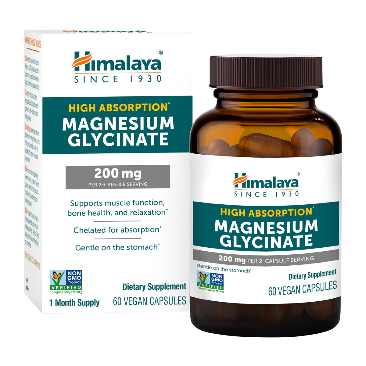 Himalaya Magnesium Glycinate, High Absorption, 200 mg, 60 Vegan Capsules,