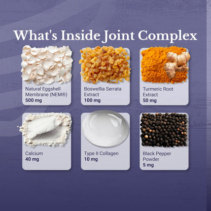 Joint Complex | Joint Supplements for Men & Women | Triple Strength Supplement for Bone Health & Joint Flex, Turmeric, NEM, Boswellia & Collagen, 30 Days Supply, 60 Capsules