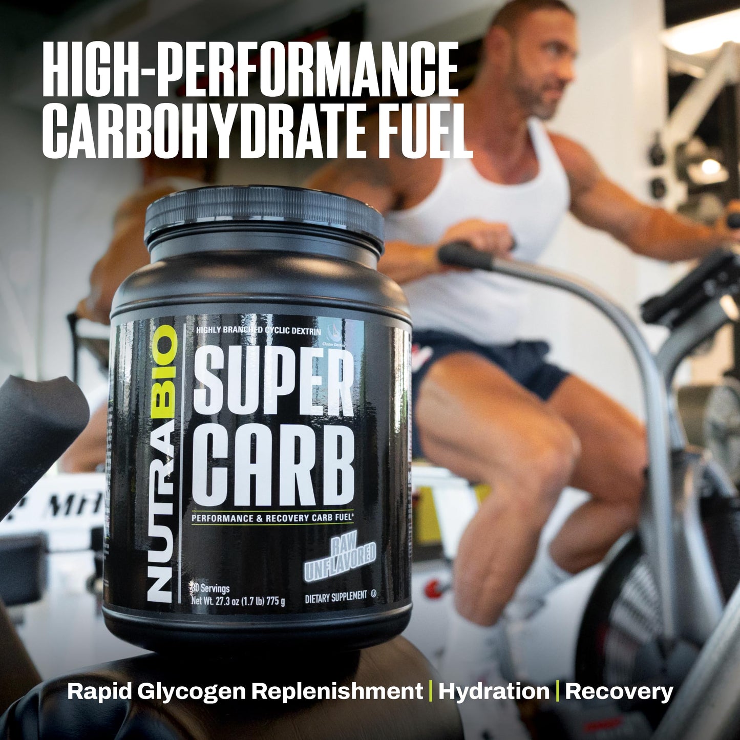 NutraBio Super Carb, Carbohydrate Powder with Cluster Dextrin & Electrolytes, Advanced Carb Supplement Powder for Workout Fuel, Performance, and Muscle Recovery, Cyclic Dextrin, Unflavored, 30 Sv