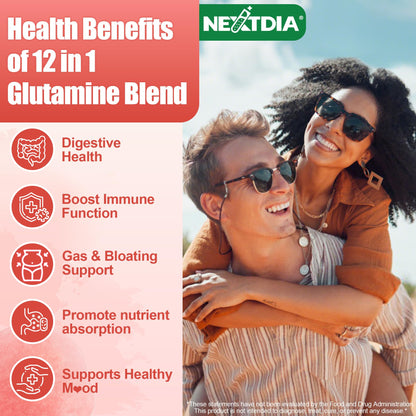 Nextdia L-Glutamine 1200mg Gummies, GLP-1 Friendly, for Gut & Immune Support, Leaky Gut Repair with Akk Probiotic, Slippery Elm, Marshmallow Root, Ginger, Aloe, Vitamin C D3, Zinc, Sugar-Free, 60 Cts