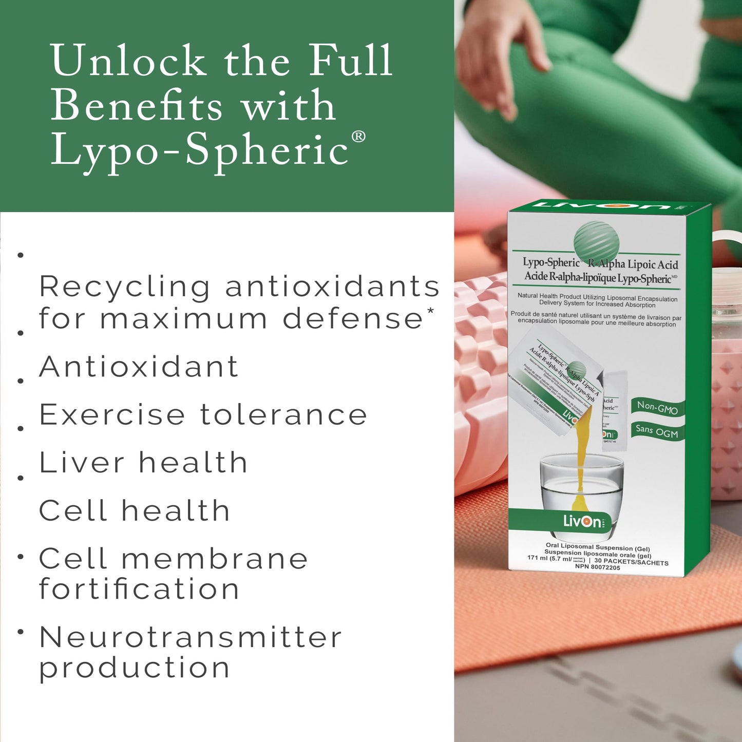 LivOn Laboratories Lypo-Spheric R-Alpha Lipoic Acid - 226mg Per Packet - Liposome Encapsulated for Maximum Bioavailability - 100% Non-GMO (30 Individual Packets)