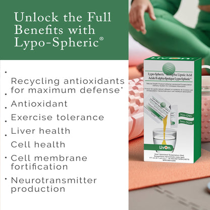 LivOn Laboratories Lypo-Spheric R-Alpha Lipoic Acid - 226mg Per Packet - Liposome Encapsulated for Maximum Bioavailability - 100% Non-GMO (30 Individual Packets)
