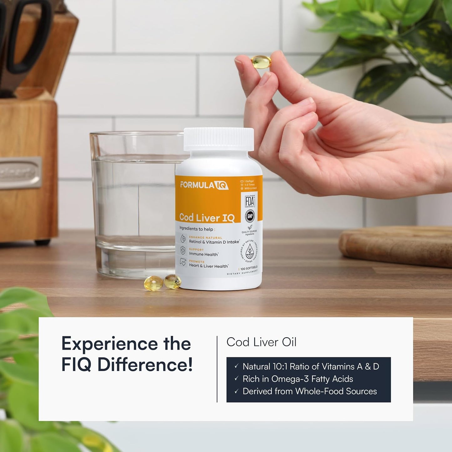 Formula IQ - Cod Liver IQ - Cod Liver Oil Softgels - Natural Source of Vitamins A & D and Omega-3 Fatty Acids - Heart, Liver & Immune Health - 100 Softgels