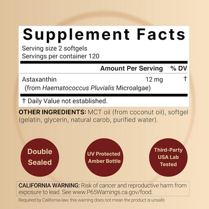 NatureBell Maximum Strength Astaxanthin 12mg, 240 Softgels - 4 Month Supply - Natural Antioxidant from Haematococcus Pluvialis Microalgae | Non-GMO, Gluten Free