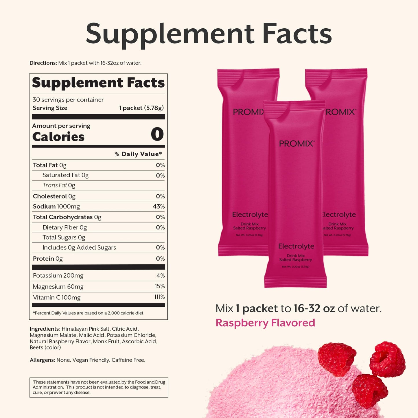 ProMix Nutrition Electrolytes Powder Hydration Packets - Himalayan Pink Salt, Magnesium, Potassium, Vitamin C - Salted Watermelon, Lightly Sweetened - 30 Servings (Pack of 30)