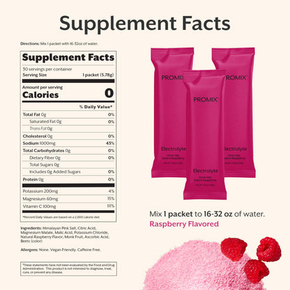 ProMix Nutrition Electrolytes Powder Hydration Packets - Himalayan Pink Salt, Magnesium, Potassium, Vitamin C - Salted Watermelon, Lightly Sweetened - 30 Servings (Pack of 30)
