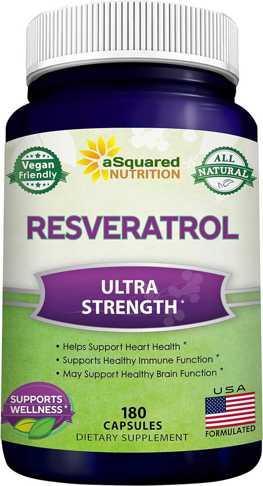100% Natural Resveratrol Supplement - 1000mg Per Serving - 180 Capsules | Max Strength Antioxidant Polyphenols Complex - Trans-Resveratrol Pills for Heart Health - Pure Formula - 500mg Per Capsule