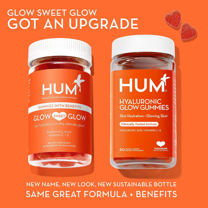 HUM Hyaluronic Glow Gummies Hyaluronic Acid, Vitamin C, Tangerine, 60 Count
