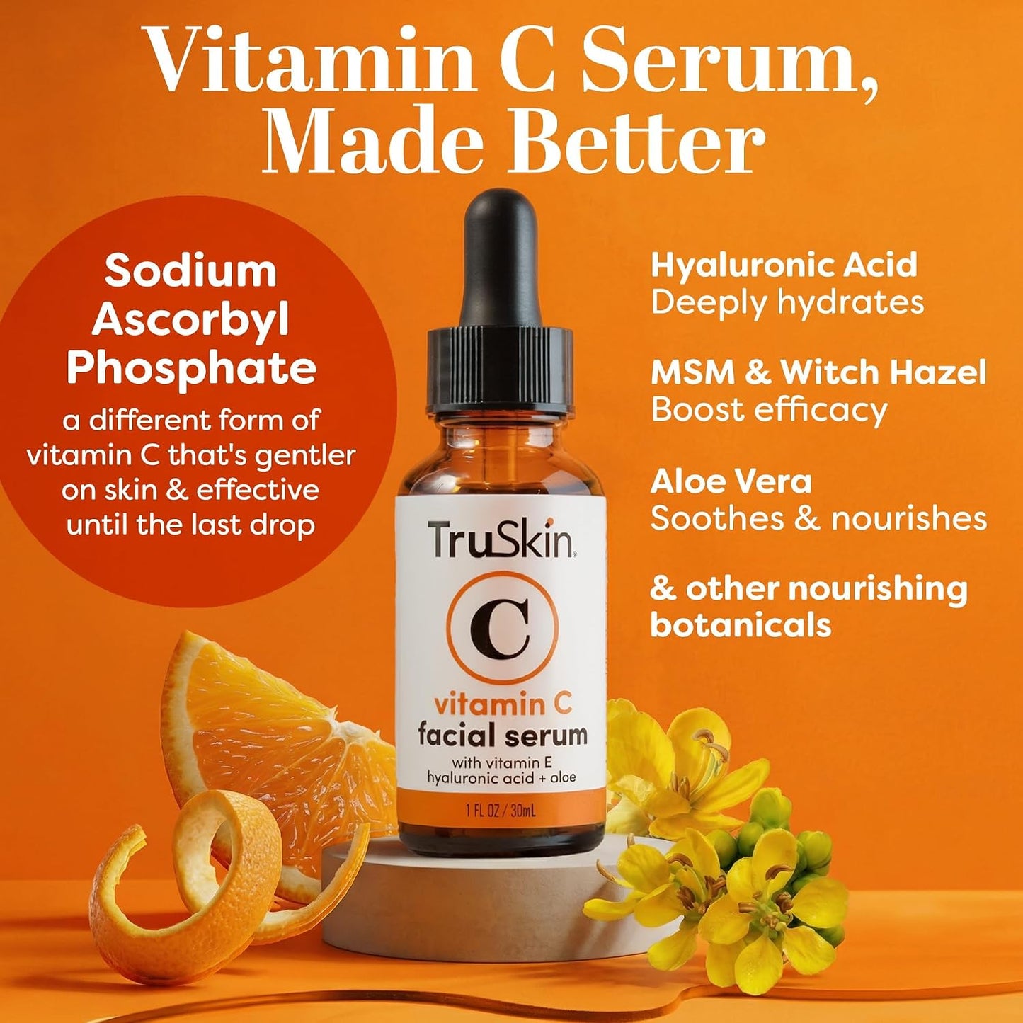 TruSkin Brightening Vitamin C Serum for Face with Hyaluronic Acid, 1 fl oz | Anti aging face serum with Vitamin E to improve the look of dark spots, fine lines, skin tone & support radiant-looking skin