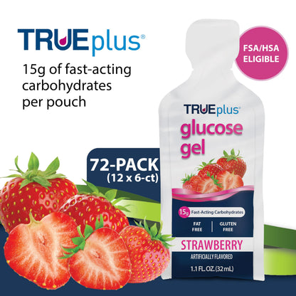 TRUEplus Glucose Gel Pouch, 15g Carbohydrates, Fruit Punch Flavor, 6 Pack | 15g Fast-Acting Carbohydrates Per Serving, Fat Free, Gluten Free, Boosts Energy, Great Tasting and Easy to Use