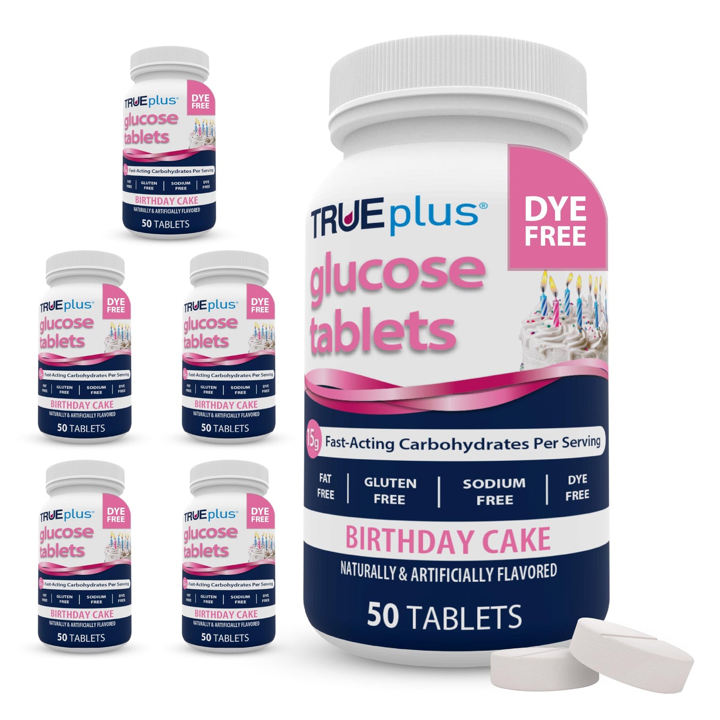 TRUEplus Glucose Tablets, Grape, Raspberry, Orange Flavors, 50 Count | Chewable Tablets, 15g Fast-Acting Carbohydrates, Fat Free, Gluten Free, Boosts Energy, Great Tasting and Easy to Use