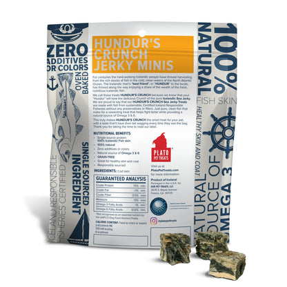 Plato Single Ingredient Wild-Caught Cod Skin Bites Dog Treats, Air-Dried Omega-Rich Skin & Coat Support, 10 oz