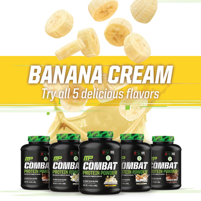 MusclePharm Combat Protein Powder, Banana Cream - 4 lb - Gluten Free - 52 Servings