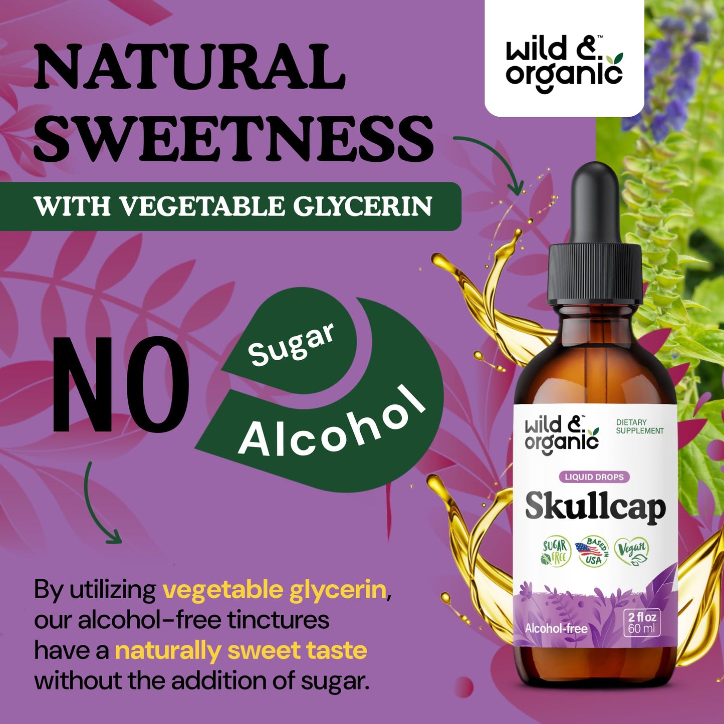 Wild & Organic Skullcap Herb Tincture - Skullcap Supplement for Mood Support - Relaxing Liquid Extract Drops - Vegan, Sugar & Alcohol-Free - 4 fl oz