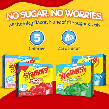 Starburst Sugar Free Gelatin Variety Pack - Pack of 4-4 Flavors - 1 of Each Flavor - Watermelon, Strawberry, Cherry, and Blue Raspberry - Easy to Make for a Variety of Uses