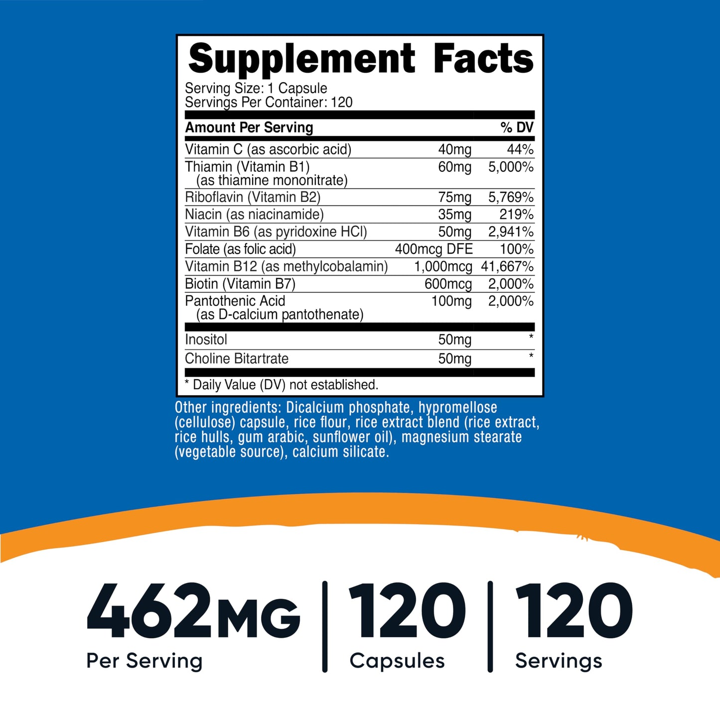 Nutricost High Potency Vitamin B Complex 462mg, 120 Capsules - with Vitamin C - Energy Complex
