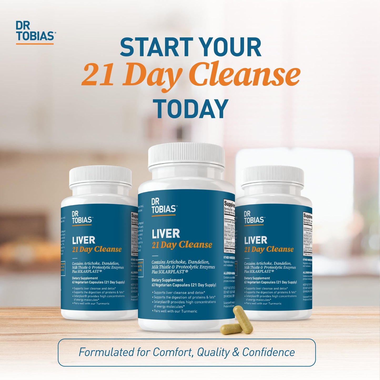 Dr. Tobias Liver 21 Day Cleanse 63 Capsules | Herbal Liver Detox Cleanse | Liver & Digestive Support | Milk Thistle + Dandelion + Artichoke | SOLARPLAST + Enzymes | 21-Day Program