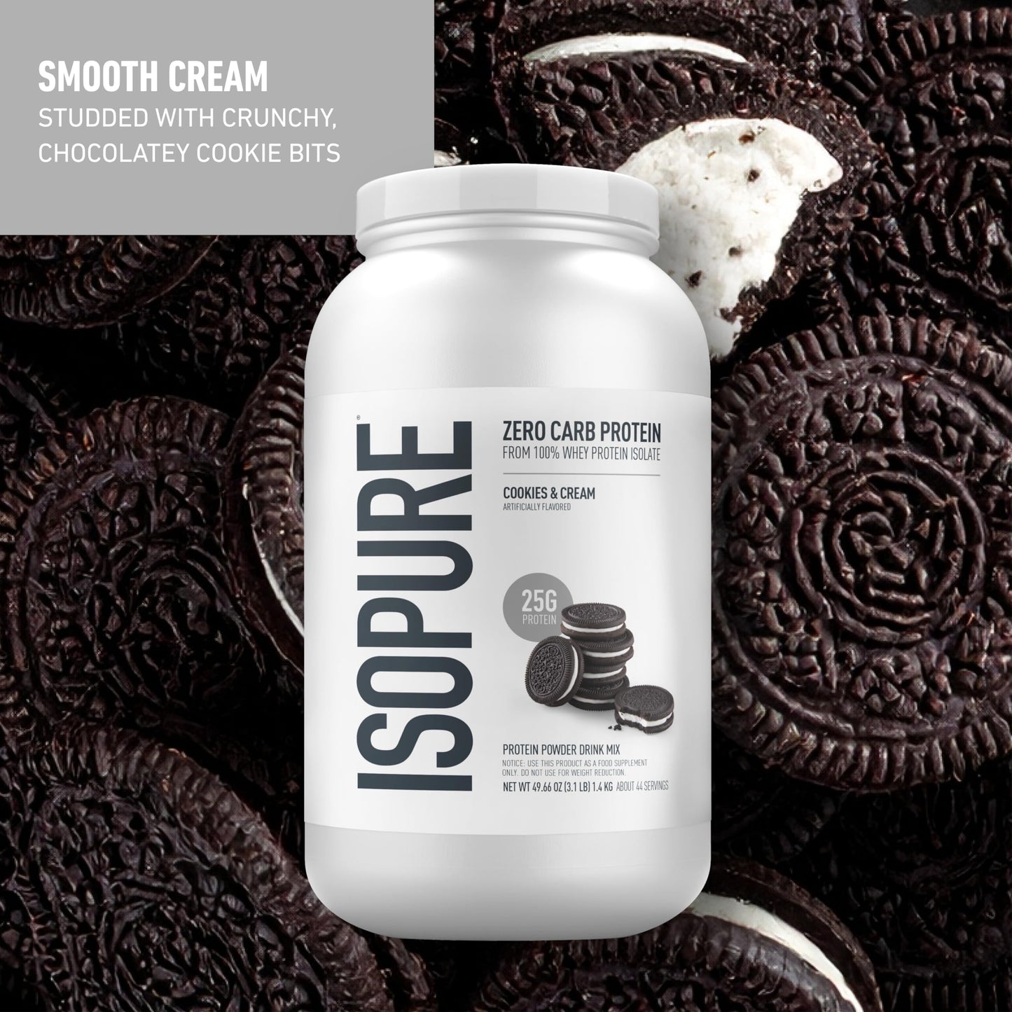 Isopure Zero Carb 100% Pure Whey Isolate Protein Powder, Gluten Free, With Vitamins, Cookies & Cream, 25g Protein Per Serving, 1 Lb, 15 Servings (Packaging May Vary)