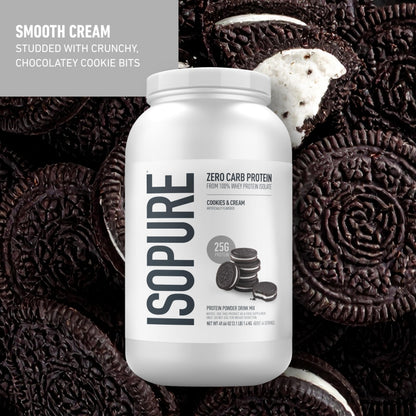 Isopure Zero Carb 100% Pure Whey Isolate Protein Powder, Gluten Free, With Vitamins, Cookies & Cream, 25g Protein Per Serving, 1 Lb, 15 Servings (Packaging May Vary)