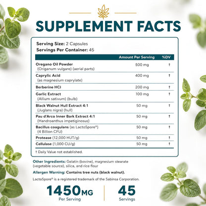 Happee Candida Cleanse Detox Supplement, Gut & Digestive Health, 90 Caps | For Women & Men - Yeast Overgrowth Support – Oregano, Caprylic Acid, Berberine & Probiotics