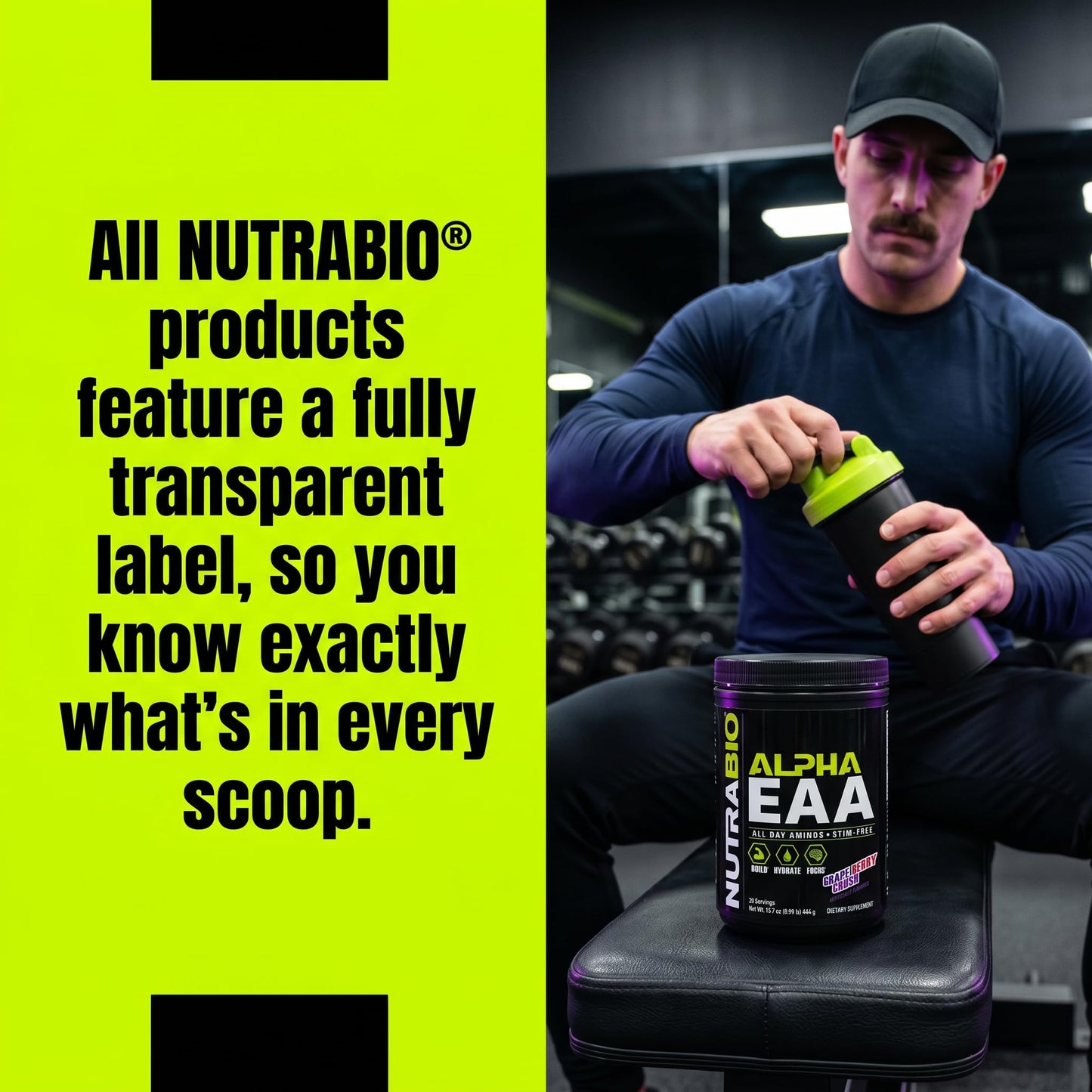 NutraBio Alpha EAA - All-Day Amino Acids for Muscle Growth and Hydration - Essential Amino Acids with Nootropics & Adaptogens- Full Spectrum EAA BCAA Powder - 30 Servings - Strawberry Lemon