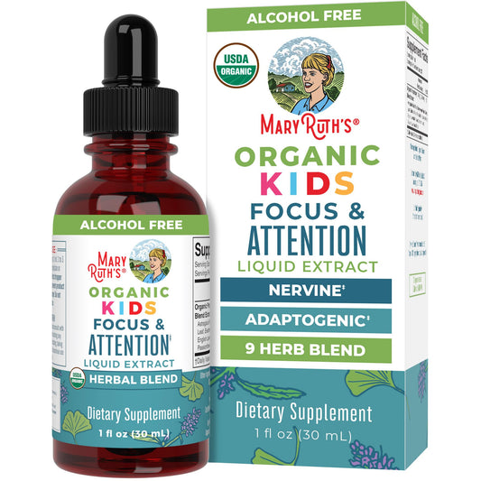 MARYRUTH'S Kids Focus & Attention Drops | USDA Organic Drops | Ginkgo Biloba | Rhodiola Root & Licorice Root | Adaptogenic | Calm | Vegan | Non-GMO | Gluten Free | 30 Servings