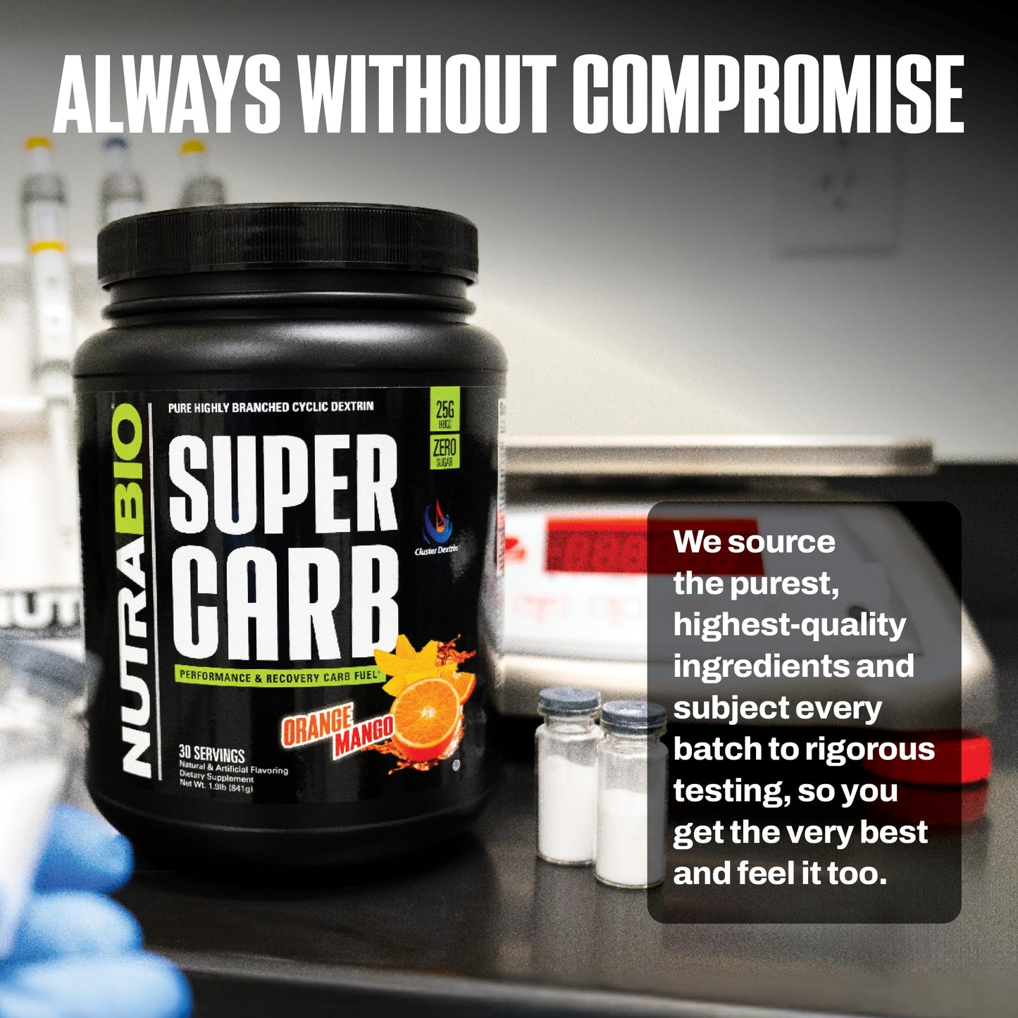 NutraBio Super Carb, Carbohydrate Powder with Cluster Dextrin & Electrolytes, Advanced Carb Supplement Powder for Workout Fuel, Performance, and Muscle Recovery, Cyclic Dextrin, Unflavored, 30 Sv