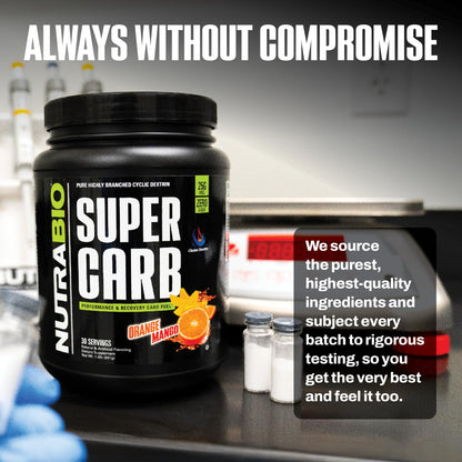 NutraBio Super Carb, Carbohydrate Powder with Cluster Dextrin & Electrolytes, Advanced Carb Supplement Powder for Workout Fuel, Performance, and Muscle Recovery, Cyclic Dextrin, Unflavored, 30 Sv