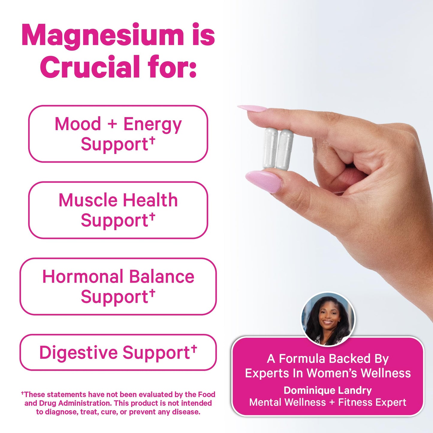 Pink Stork Magnesium Glycinate with Vitamin D, 60 Capsules | Magnesium Supplement for Women, Supports Natural Calm, Mood, and Sleep, Hormone Balance for Women, 1 month supply