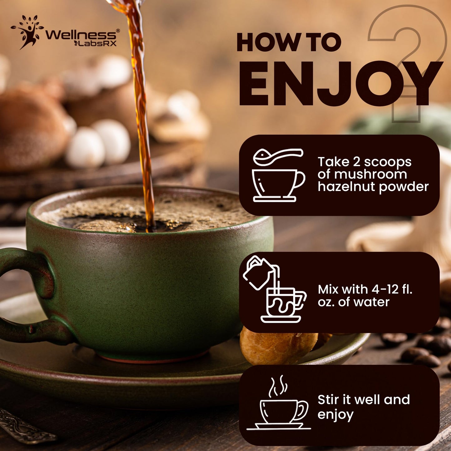 Mushroom Coffee, 90 Servings Organic Mushrooms Instant Coffea, Great Tasting Colombian Keto Coffee, 7 Superfood Mishrooms Lions Mane, Chaga, Reishi, Cordyceps, Maitake, Shiitake, and Turkey Tail