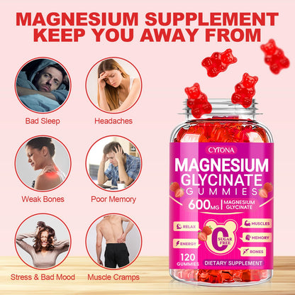 Magnesium Glycinate Gummies 600mg, Sugar Free Magnesium Gummies for Adults