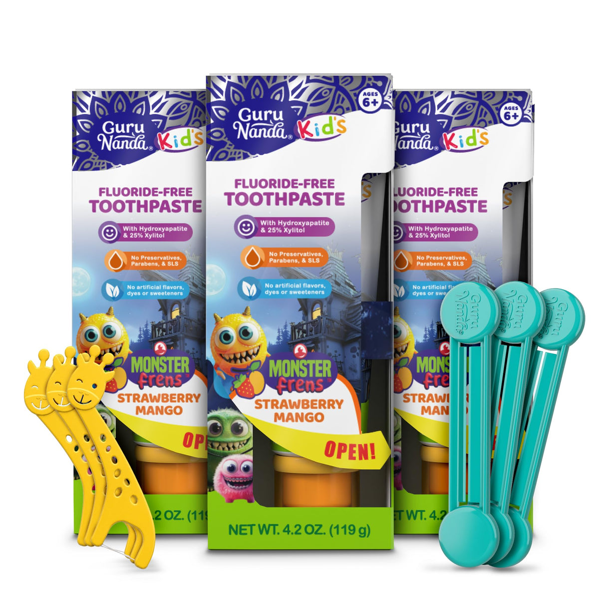 GuruNanda Kids Toothpaste, Strawberry Mango, SLS & Fluoride Free, 4.2 oz