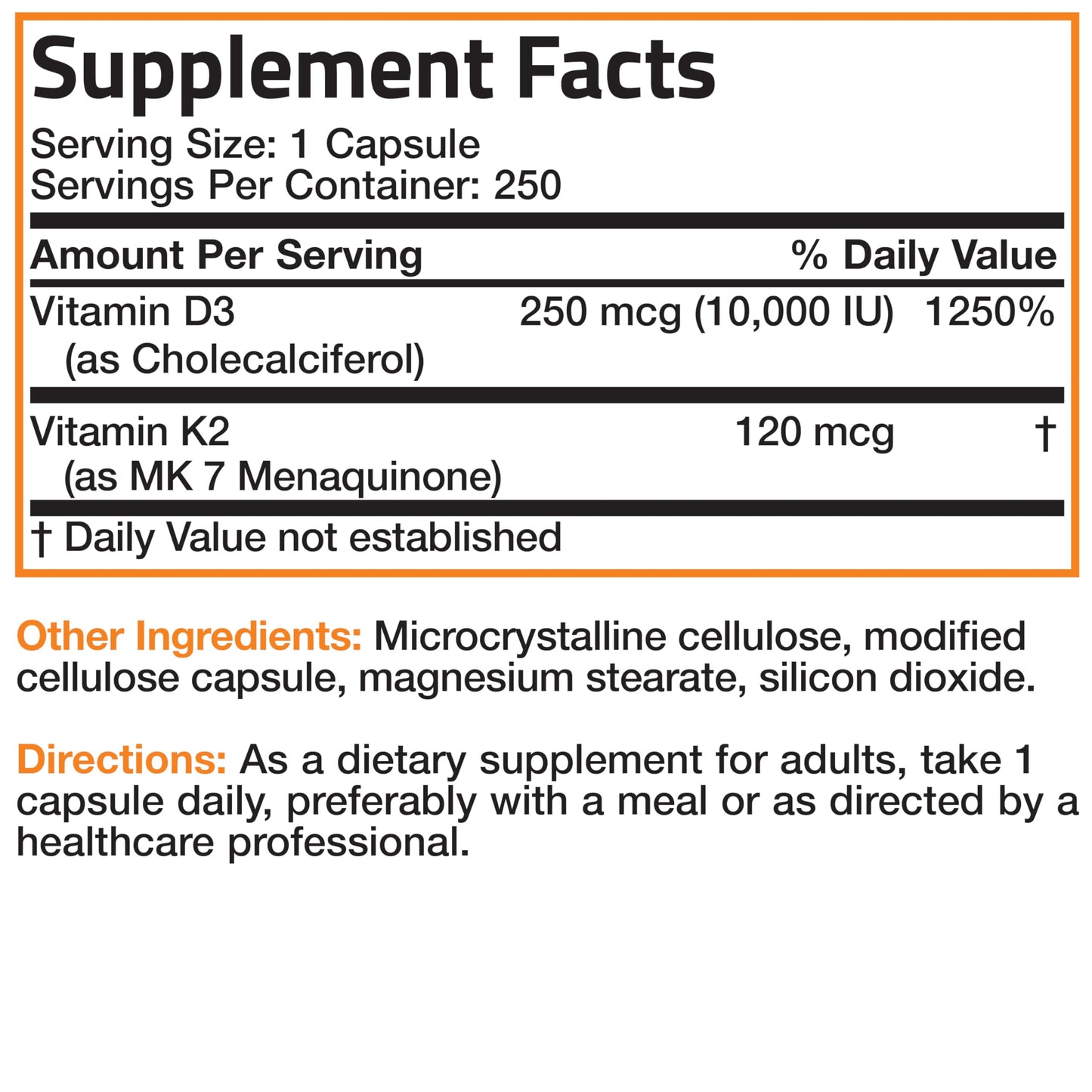 Bronson Vitamin K2 D3 (MK7) Extra Strength D3 & K2 Complex, 120 Capsules | Bone, Immune & Heart Health Support, Gluten Free, Soy Free, Non-GMO, Vitamin D3 10,000IU (250 mcg) & 120 mcg K2 MK-7