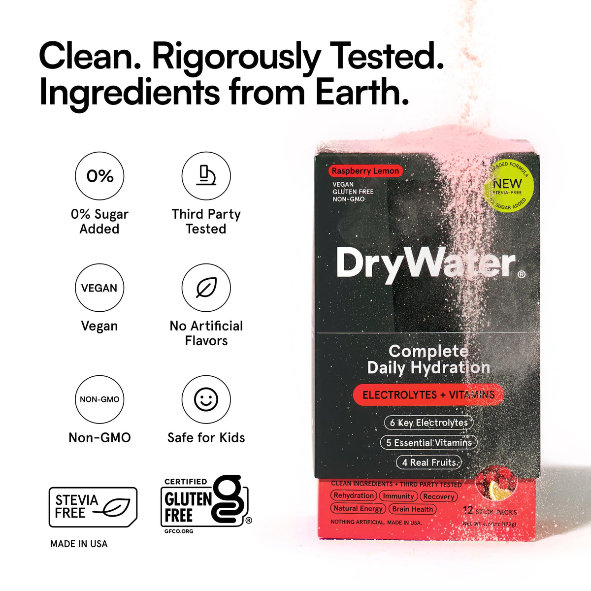 DryWater Electrolytes + Vitamins Hydration Packets, Mixed Berry 12 Pack