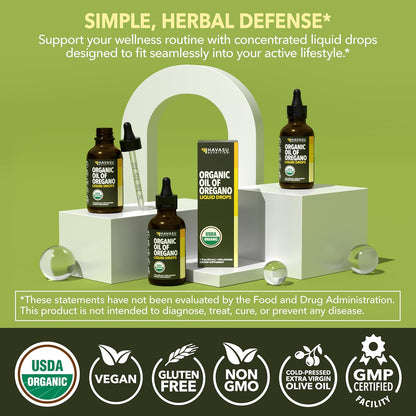 Organic Oil of Oregano Drops, 200 Servings, 1 Fl Oz High Strength Carvacrol | Oregano Oil Liquid Drops for Daily and Seasonal Immune Support, 6 Month Supply, Alcohol Free, Non-GMO, USDA Certified, Vegan