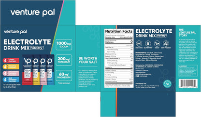 Venture Pal High Sodium Sugar Free Electrolytes Powder Packets, 16 Count | Hydration Packets with Sodium, Magnesium & Potassium, Vitamins, Zero Calories, Vegan, Keto & Paleo Friendly