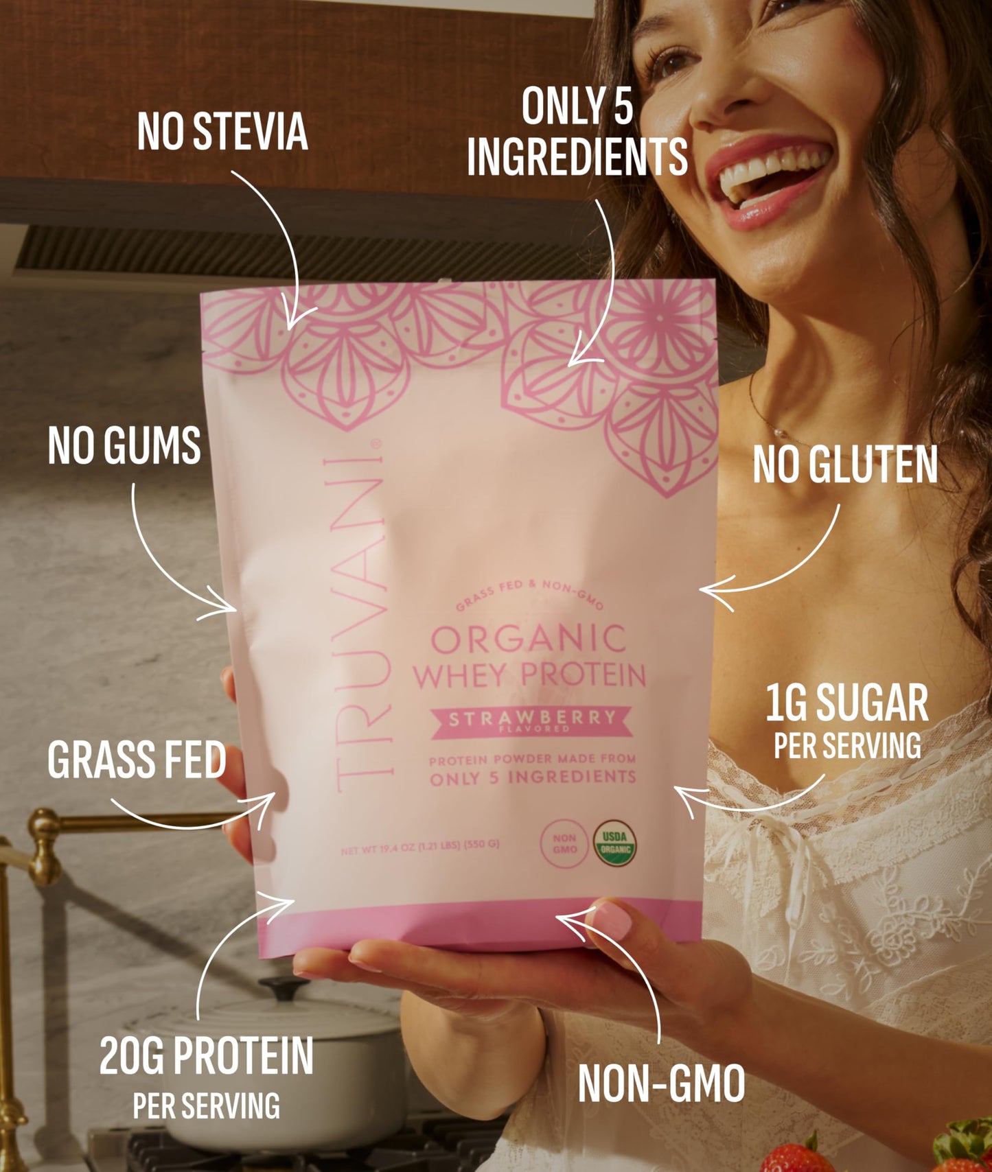 Truvani Organic Whey Protein Powder | Vanilla | 1 Serving | 20g Grass Fed Whey Protein | USDA Organic & Non-GMO | Gluten Free | No Gums, No Soy, No Stevia, No Added Sugars
