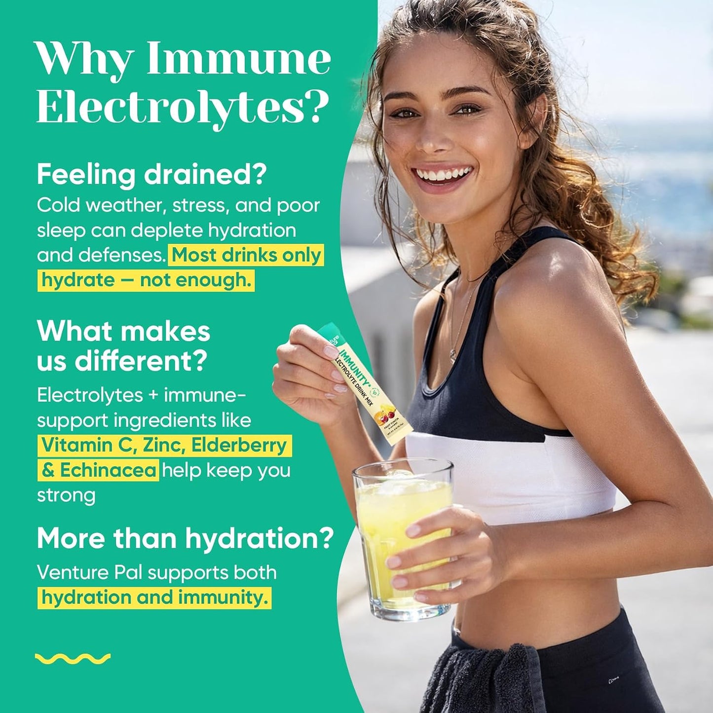 Venture Pal Sugar Free Electrolyte Powder Packets & 2-in-1 Hydration + Immune Electrolytes Powder Packets