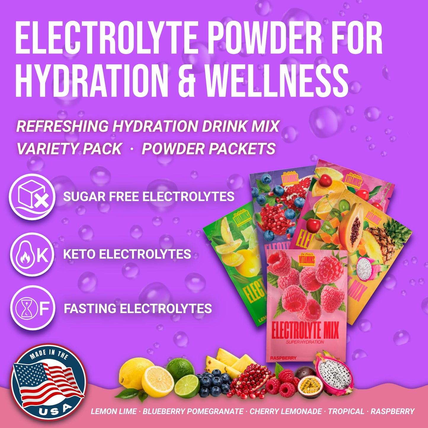 Dr. Price's Vitamins Electrolytes Powder Packets, Lemon Lime, 30 Pack | Electrolyte Mix, Hydration, No Sugar, Sodium, Potassium & 72+ Trace Minerals, Keto Friendly, Made in USA, Doctor-Formulated
