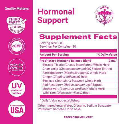 Pink Stork Hormone Balance Drops for Women - 2oz, 30 Servings | Supports Hormonal Health, PMS, Perimenopause & Mood, with Red Raspberry Leaf & Wild Yam - Liquid Supplement - Vegan