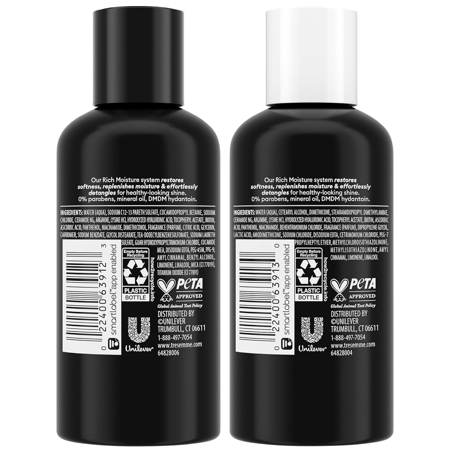 TRESemmé Rich Moisture Travel Shampoo & Conditioner, 3 Oz Ea | Moisturizing Travel Hair Care Set for Dry Hair | TSA-Friendly Sizes for Travel and Gym Bags