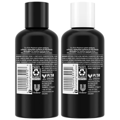 TRESemmé Rich Moisture Travel Shampoo & Conditioner, 3 Oz Ea | Moisturizing Travel Hair Care Set for Dry Hair | TSA-Friendly Sizes for Travel and Gym Bags