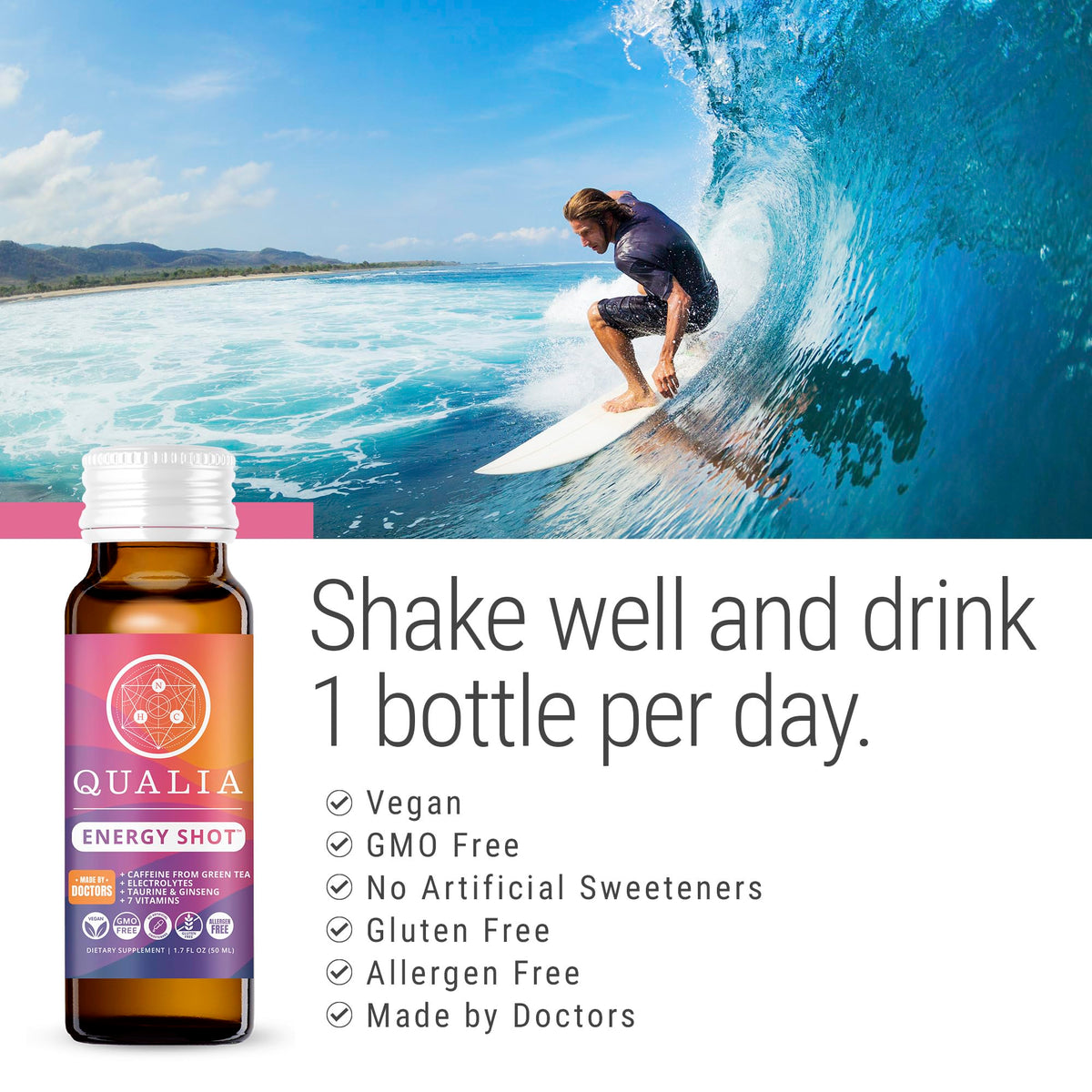 Qualia Energy Shot: Naturopathic Doctor-Formulated with Ginseng, Lutein, Taurine, B